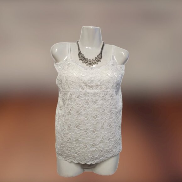 White Tank Top Lace Camisole SIZE M - Stretchy Top -  NEW - Picture 1 of 6